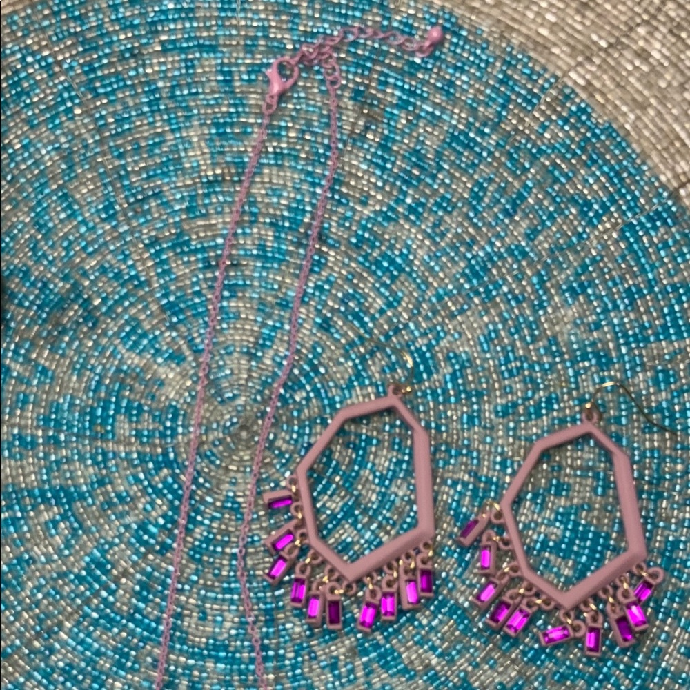 NWOT Purple & Gold Earrings & Purple Necklace